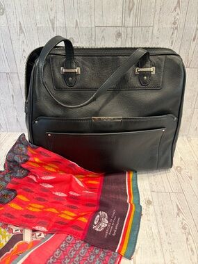 Coach Black Leather Tote with Silver Hardware